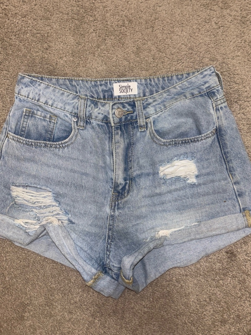 Simple Society Light Blue Distressed Denim Shorts